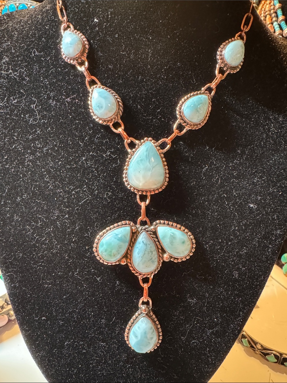 Larimar Teardrop copper Statement Necklace -